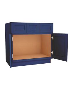 Navy Blue Shaker Vanity Sink Base Cabinet with Drawers 36"W Madison - RTA Cabinet Company