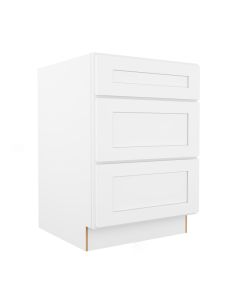 Summit Shaker White Three Drawer Base Cabinet 24" Madison - RTA Cabinet Company
