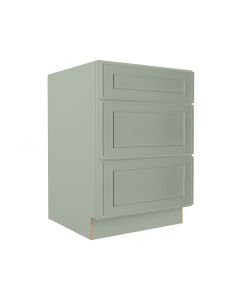 Craftsman Lily Green Shaker 3 Drawer Base Cabinet 24" Madison - RTA Cabinet Company