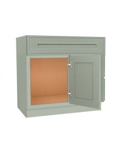Craftsman Lily Green Shaker Vanity Sink Base Drawer Right Cabinet 30" Madison - RTA Cabinet Company