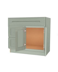 Craftsman Lily Green Shaker Vanity Sink Base Drawer Left Cabinet 36" Madison - RTA Cabinet Company