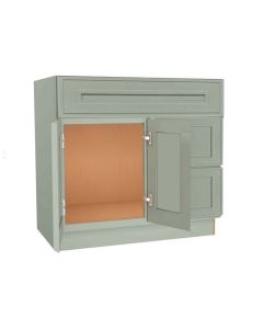 Craftsman Lily Green Shaker Vanity Sink Base Drawer Right Cabinet 36" Madison - RTA Cabinet Company
