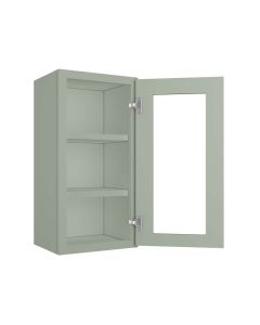 Craftsman Lily Green Shaker Wall Open Frame Glass Door Cabinet 15"W x 30"H Madison - RTA Cabinet Company