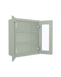 Craftsman Lily Green Shaker Wall Open Frame Glass Door Cabinet 24"W x 30"H Madison - RTA Cabinet Company