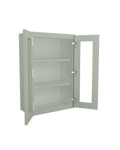 Craftsman Lily Green Shaker Wall Open Frame Glass Door Cabinet 24"W x 36"H Madison - RTA Cabinet Company