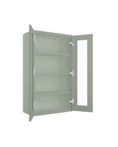 Craftsman Lily Green Shaker Wall Open Frame Glass Door Cabinet 24"W x 42"H Madison - RTA Cabinet Company