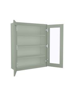Craftsman Lily Green Shaker Wall Open Frame Glass Door Cabinet 30"W x 42"H Madison - RTA Cabinet Company