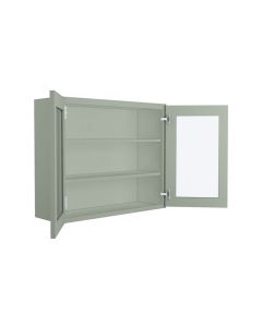 Craftsman Lily Green Shaker Wall Open Frame Glass Door Cabinet 36"W x 30"H Madison - RTA Cabinet Company