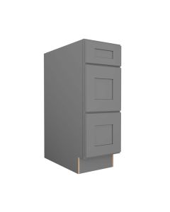 Grey Shaker Elite Three Drawer Base Cabinet 12" Madison - RTA Cabinet Company