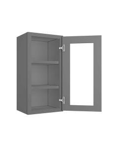 Grey Shaker Elite Wall Open Frame Glass Door Cabinet  15"W x 30"H Madison - RTA Cabinet Company
