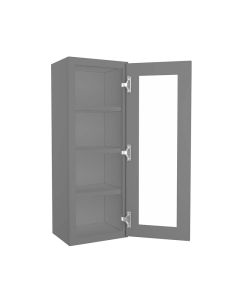 Grey Shaker Elite Wall Open Frame Glass Door Cabinet  15"W x 42"H Madison - RTA Cabinet Company