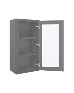 Grey Shaker Elite Wall Open Frame Glass Door Cabinet  18"W x 36"H Madison - RTA Cabinet Company