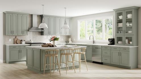 Craftsman Lily Green Shaker Kitchen Cabinets Madison - RTA Cabinet Company